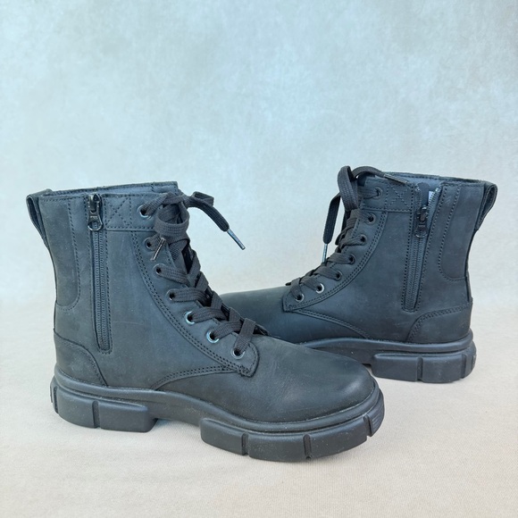 Sorel Explorer Black Leather Lace-Up Combat Boots Side Zip Women size 8 - Picture 6 of 14